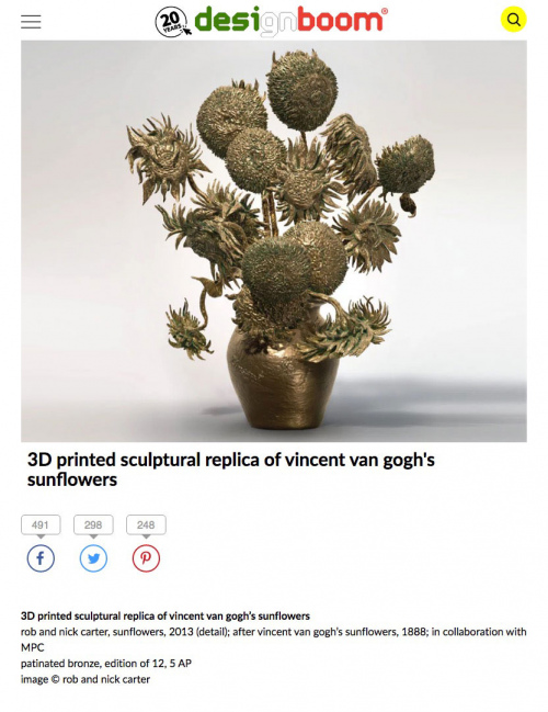 Rob and Nick Carter - 3d printed sculptural replica of Vincent van Gogh’s Sunflowers · © Copyright 2022