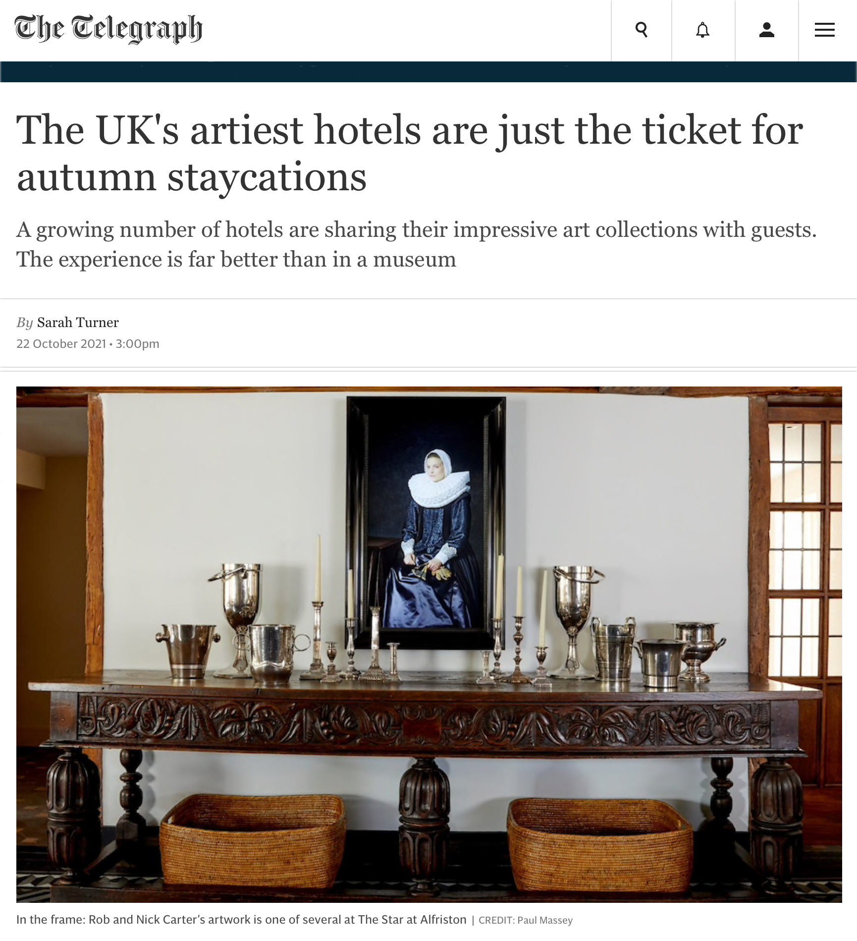 Rob and Nick Carter -  FThe UK's artiest hotels are just the ticket for autumn staycations, The Telegraph (online) · © Copyright 2022
