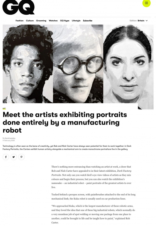 Rob and Nick Carter - Meet the artists exhibiting portraits done entirely by a manufacturing robot, GQ magazine (online) · © Copyright 2022